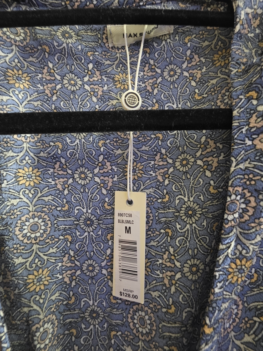 NWT Max Studio Blue Floral Faux Wrap Ruffle Midi Dress Size M - Picture 5 of 9